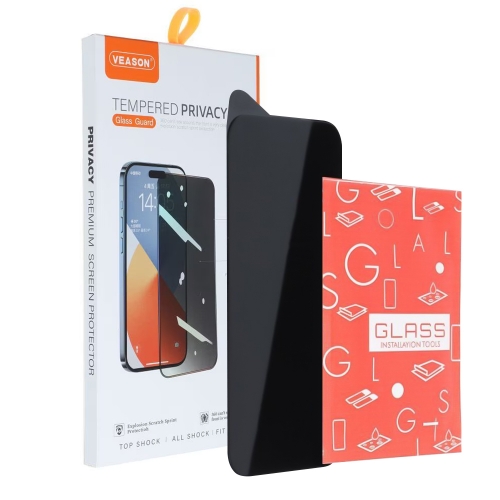 Стъклен протектор Veason 6D Pro Full Glue Privacy за iPhone 15 Pro, Черен