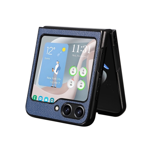 Удароустойчив калъф Litchi Leather за Samsung Galaxy Z Flip6, Тъмно син
