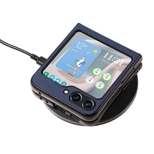 Удароустойчив калъф Litchi Leather за Samsung Galaxy Z Flip6, Тъмно син