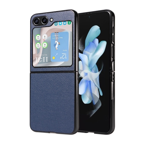 Удароустойчив калъф Litchi Leather за Samsung Galaxy Z Flip6, Тъмно син