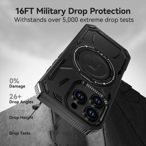 Удароустойчив калъф Big Ring Holder за iPhone 16 Pro, Черен