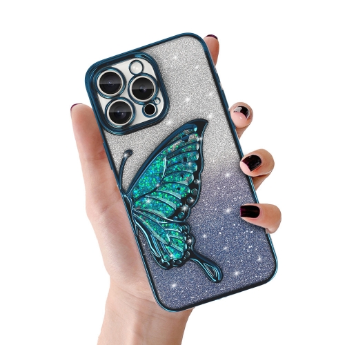 Силиконов калъф Butterfly Water за iPhone 16 Pro Max, Син