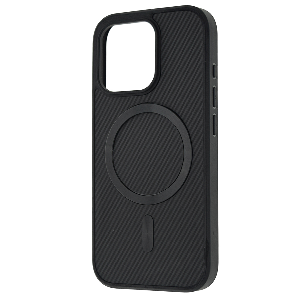 Удароустойчив калъф MagSF Carbon за iPhone 15 Pro Max, Черен