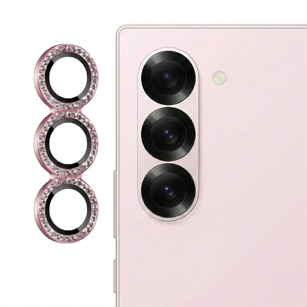 Стъклен Протектор с камъни за камерата на Samsung Galaxy Z Fold7, розов