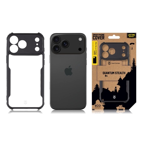 Калъф Tactical Quantum Stealth за iPhone 17 Pro Max, черен-прозрачен