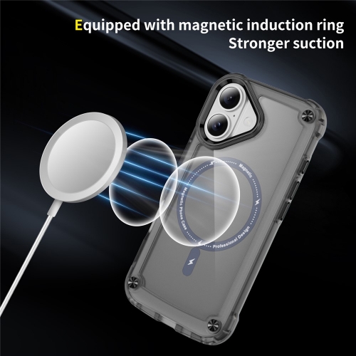 Удароустойчив калъф MagSF Skin Touch за iPhone 17, черен-прозрачен