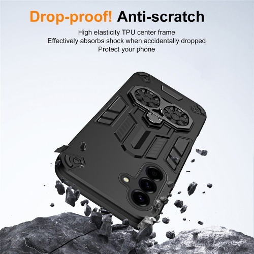 Удароустойчив калъф Ring Holder Kickstand за Samsung Galaxy A56 5G, черен