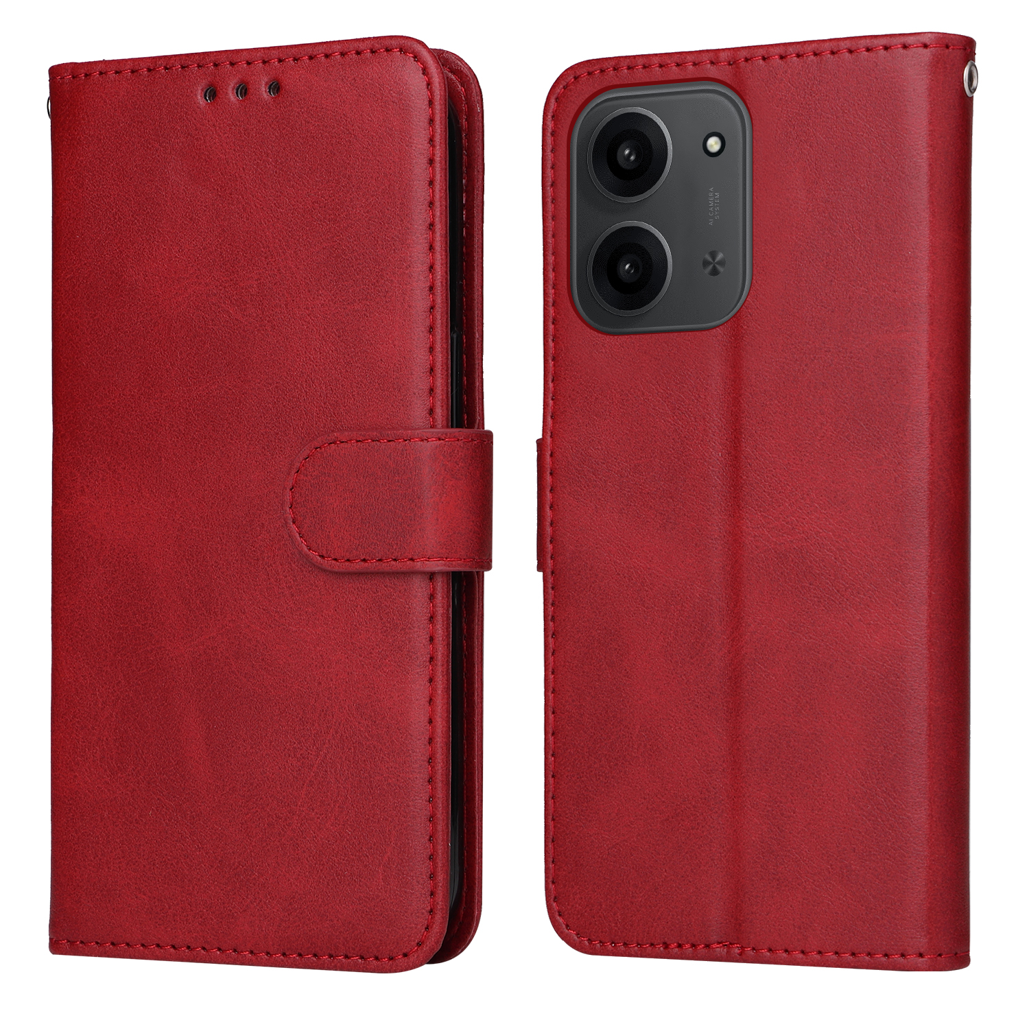 Калъф Тефтер Leather Wallet Stand за Xiaomi Redmi 15C, червен