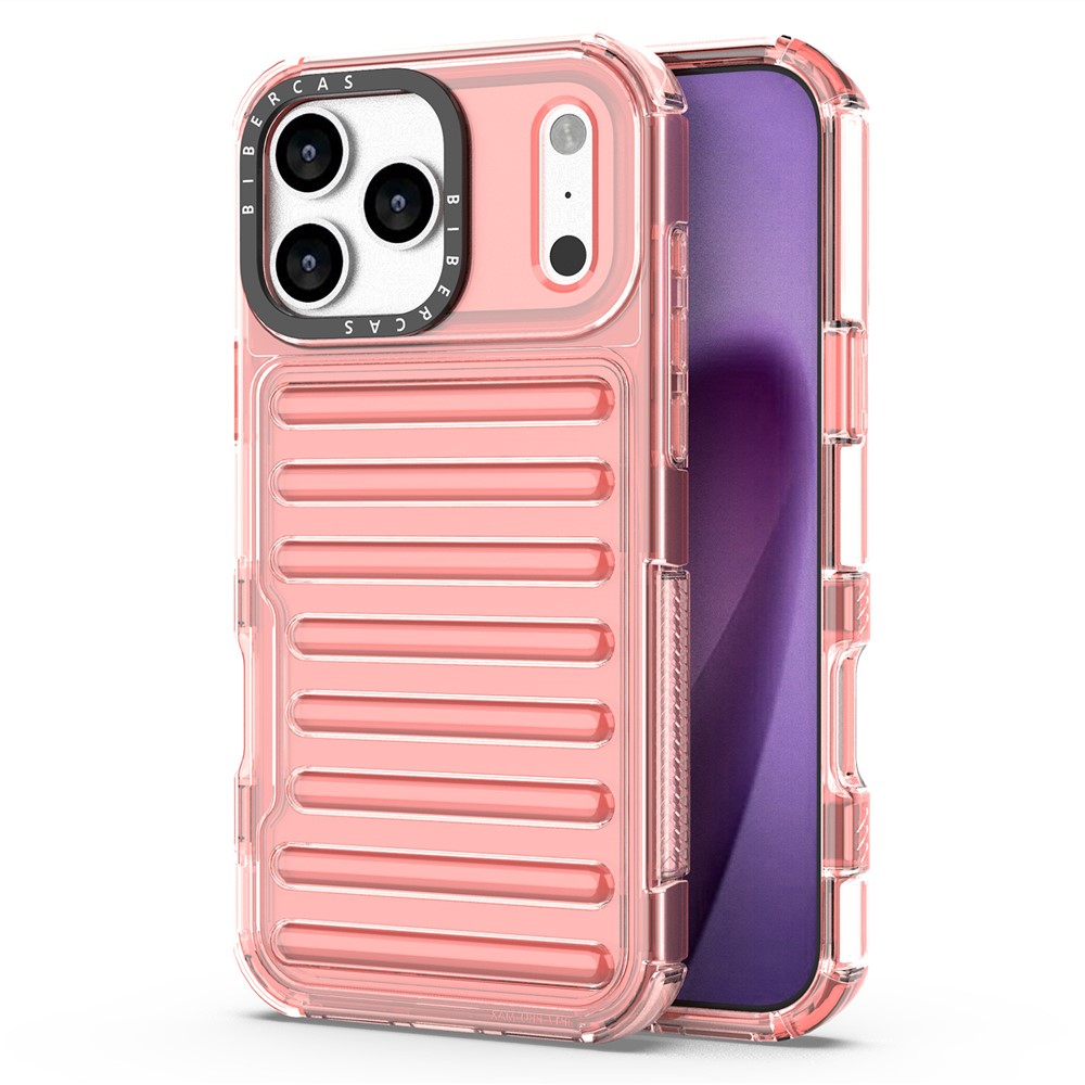Удароустойчив калъф Stripe Design Anti-Slip за iPhone 17 Pro Max, розов