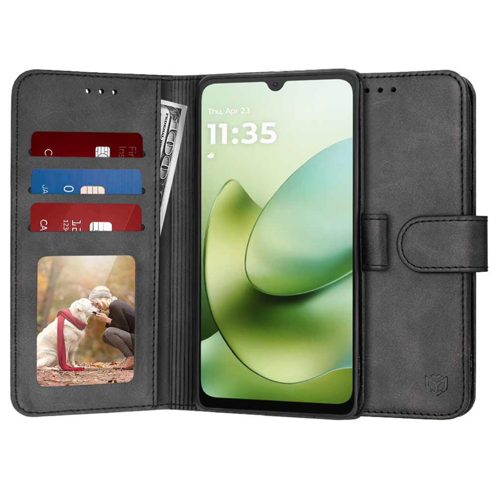 Калъф тефтер Techsuit Leather Folio за Motorola Moto G06, черен