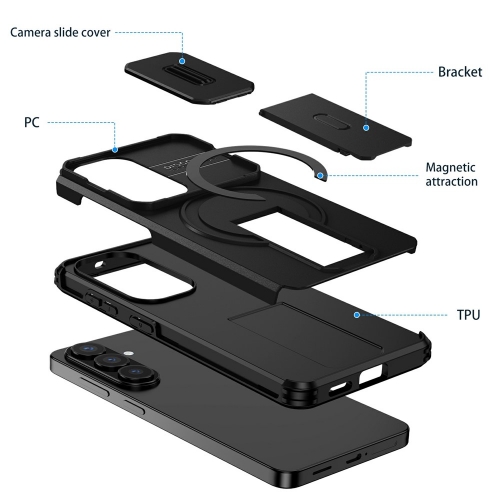 Калъф Magnetic Metal Kickstand Camera Slider за Samsung Galaxy S26 / S26 Pro, черен