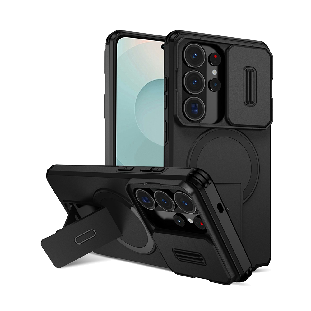 Калъф Magnetic Metal Kickstand Camera Slider за Samsung Galaxy S26 Ultra, черен