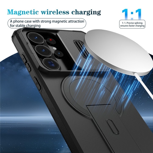 Калъф Magnetic Metal Kickstand Camera Slider за Samsung Galaxy S26 Ultra, черен