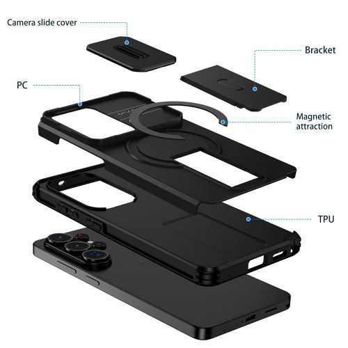 Калъф Magnetic Metal Kickstand Camera Slider за Samsung Galaxy S26 Ultra, черен