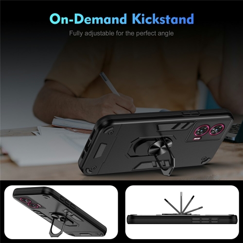Удароустойчив гръб Ring Holder Kickstand за Motorola Edge 50 Fusion 5G, Черен