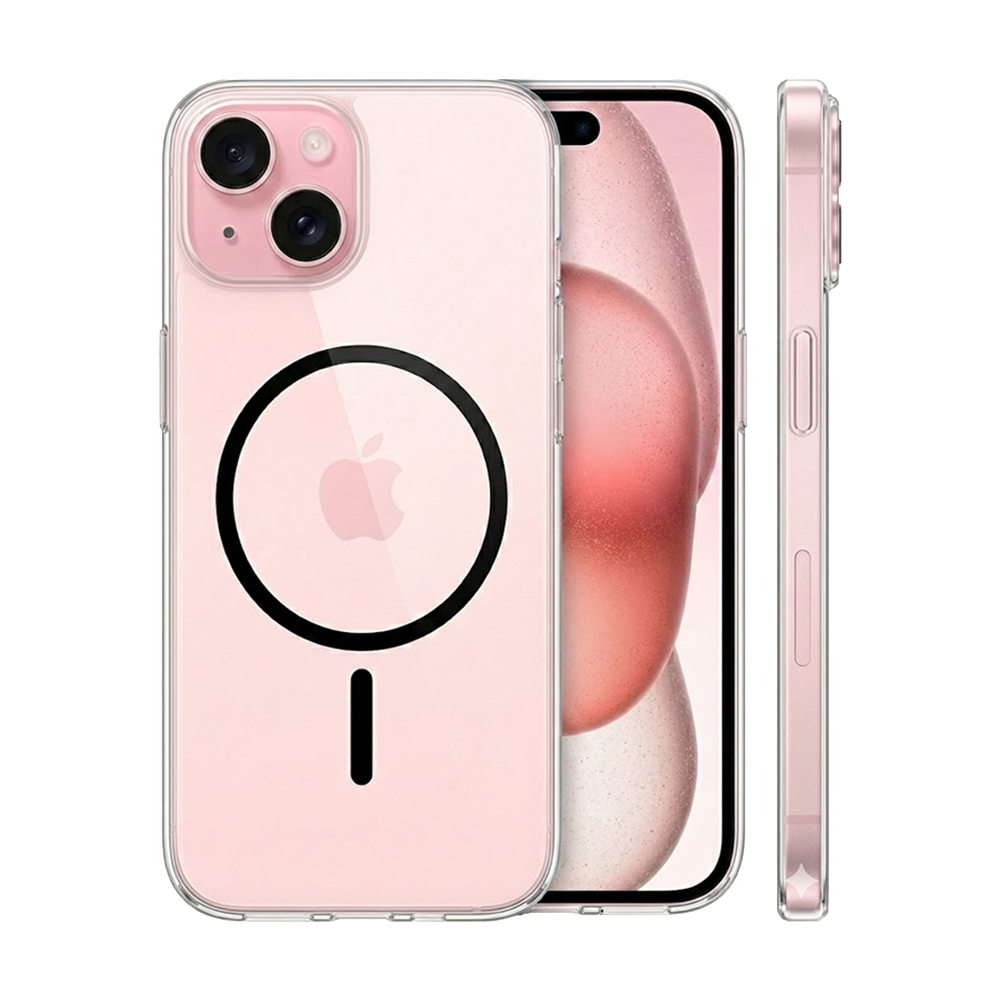Калъф Anti Shock Thin MagSF за iPhone 15, прозрачен - черен