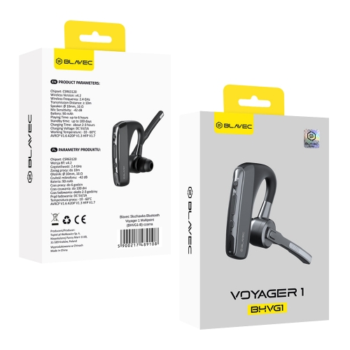 Слушалка Bluetooth Handsfree BLAVEC Voyager 1 Multipoint, BHVG1-B, черна