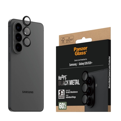 Стъклен Протектор за камера PanzerGlass Hoops Lens Protector за Samsung Galaxy S26 / S26 Plus, черен