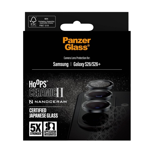 Стъклен Протектор за камера PanzerGlass Hoops Lens Protector Ceramic II за Samsung Galaxy S26 / S26 Plus, черен