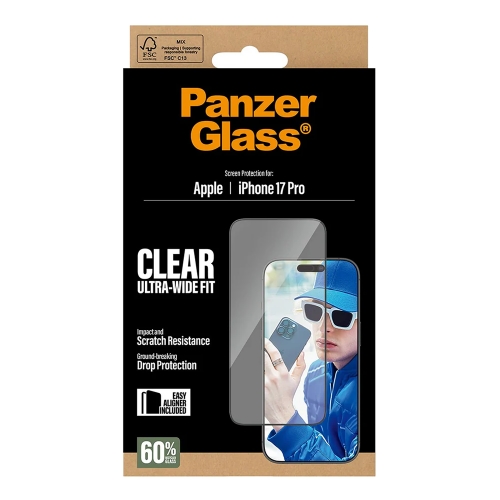Стъклен Протектор PanzerGlass Ultra-Wide Fit за iPhone 17 Pro, прозрачен