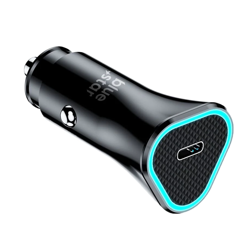 Зарядно за кола Blue Star, USB-C, QC3.0, PD, 20 W, кабел USB-C към USB-C, черен