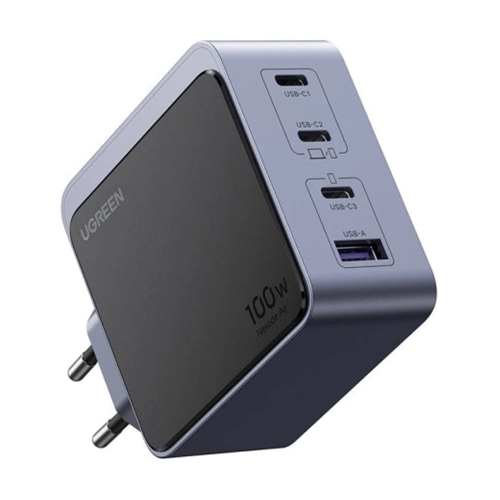Зарядно UGREEN X565 220V, 3xUSB-C,1xUSB A,GaN,100W, сив