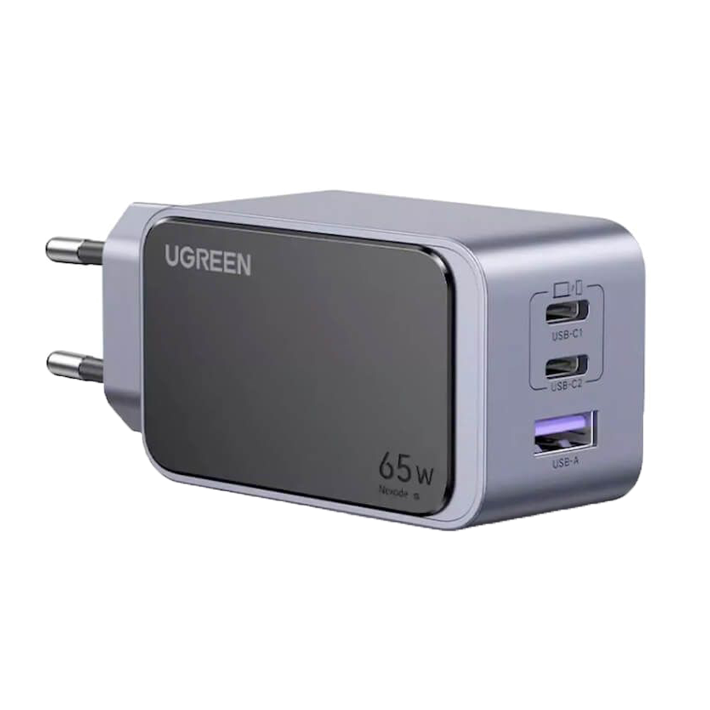 Зарядно Ugreen X553 Nexode Air, 220V, 2xUSB-C,1xUSB A, GaN, 65W, тъмносив