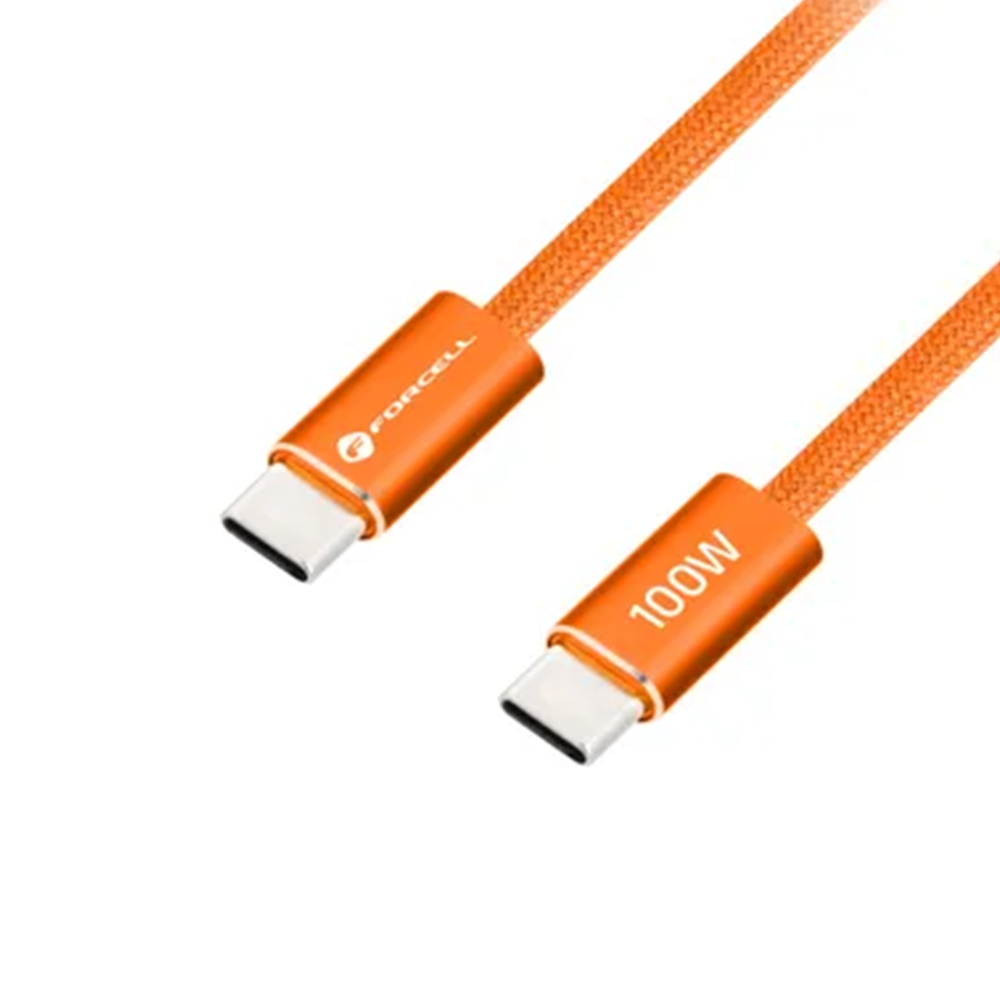Кабел Forcell F-Energy Type- C to Type- C, QC4.0 PD, 5A, 100W, 1,2m, ACYH23, оранжев