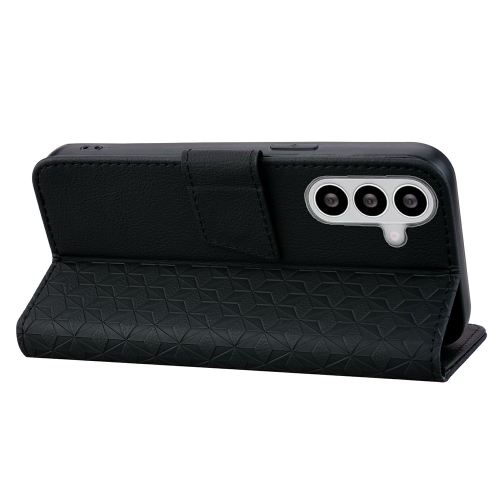Калъф тефтер Leather Wallet Rhombus за Samsung Galaxy S26 Plus, черен