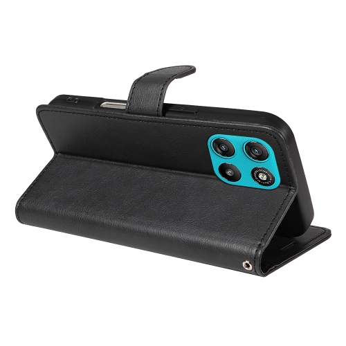 Калъф тефтер Leather Wallet Stand за Motorola Moto G57 Power 5G/ G67 Power 5G, черен
