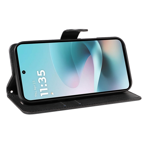 Калъф тефтер Leather Wallet Stand за Motorola Moto G57 Power 5G/ G67 Power 5G, черен