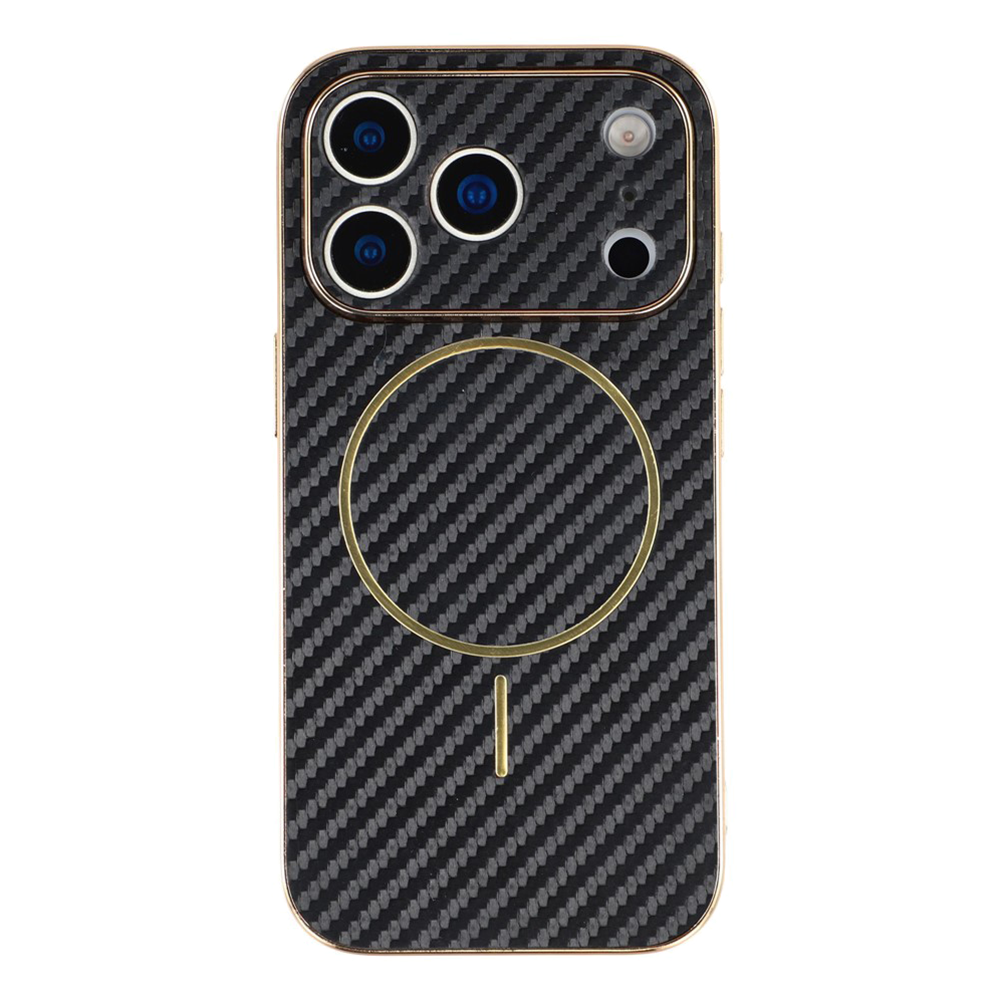 Калъф Carbon Fiber Textured Electroplated TPU за Iphone 17 Pro, черен
