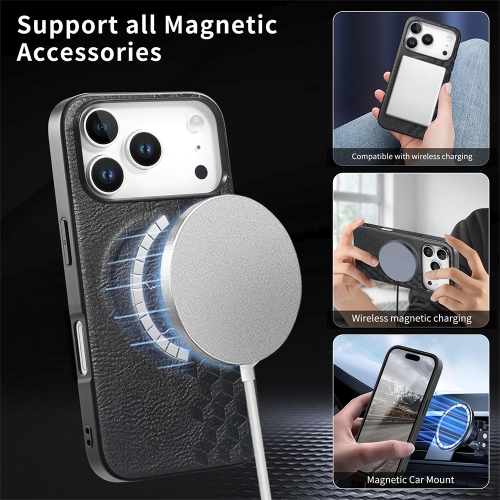 Калъф MagSF Grid Pattern PU Leather + PC за Iphone 17 Pro, черен