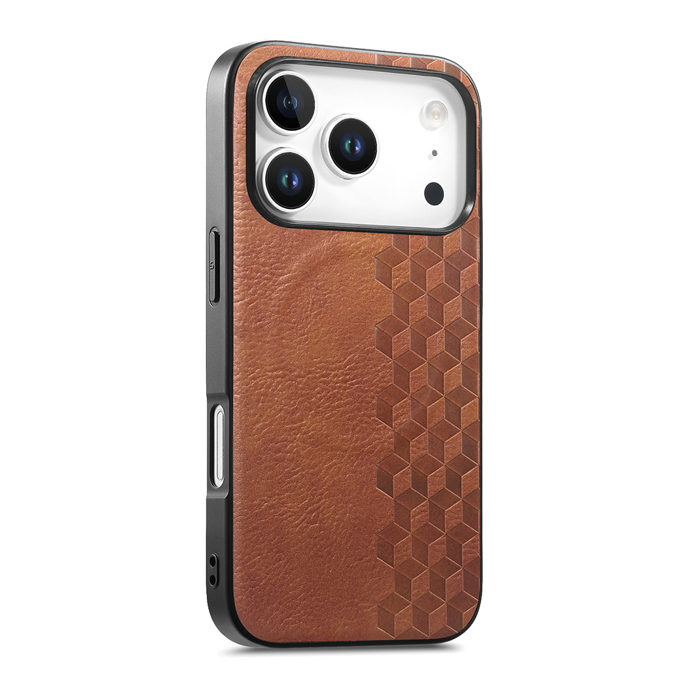 Калъф MagSF Grid Pattern PU Leather + PC за Iphone 17 Pro, кафяв
