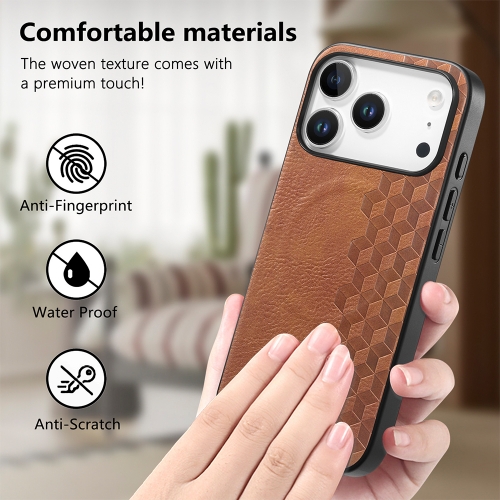 Калъф MagSF Grid Pattern PU Leather + PC за Iphone 17 Pro, кафяв