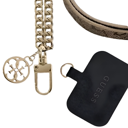 Универсална връзка за телефон Guess Crossbody Strap PU 4G Chain with Charm, кафява-златна