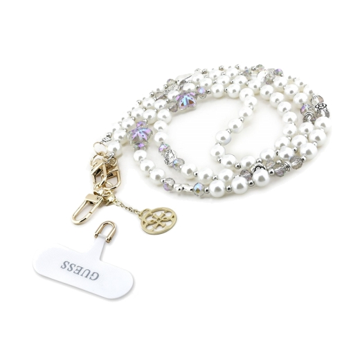 Универсална връзка за телефон Guess Crossbody Popruh Pearl and 4G Charm, бял