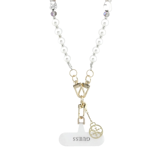 Универсална връзка за телефон Guess Crossbody Popruh Pearl and 4G Charm, бял