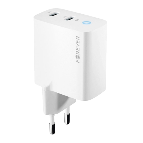 Зарядно 220V Forever GaN TC-06-65CC, QC, 2xUSB-C, 65w, бял