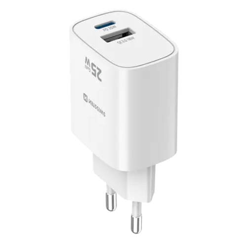 Зарядно Swissten EDGE, GaN, 1xUSB-C, PD, 25W + 1xUSB-A, 18W, QC, бял