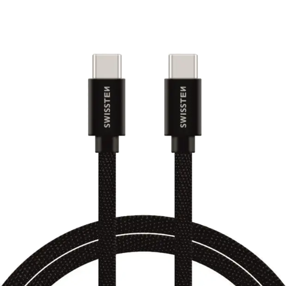 USB Кабел Swissten Textile, USB-C / USB-C, 0.2 M, черен