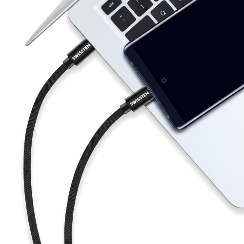 USB Кабел Swissten Textile, USB-C / USB-C, 0.2 M, черен