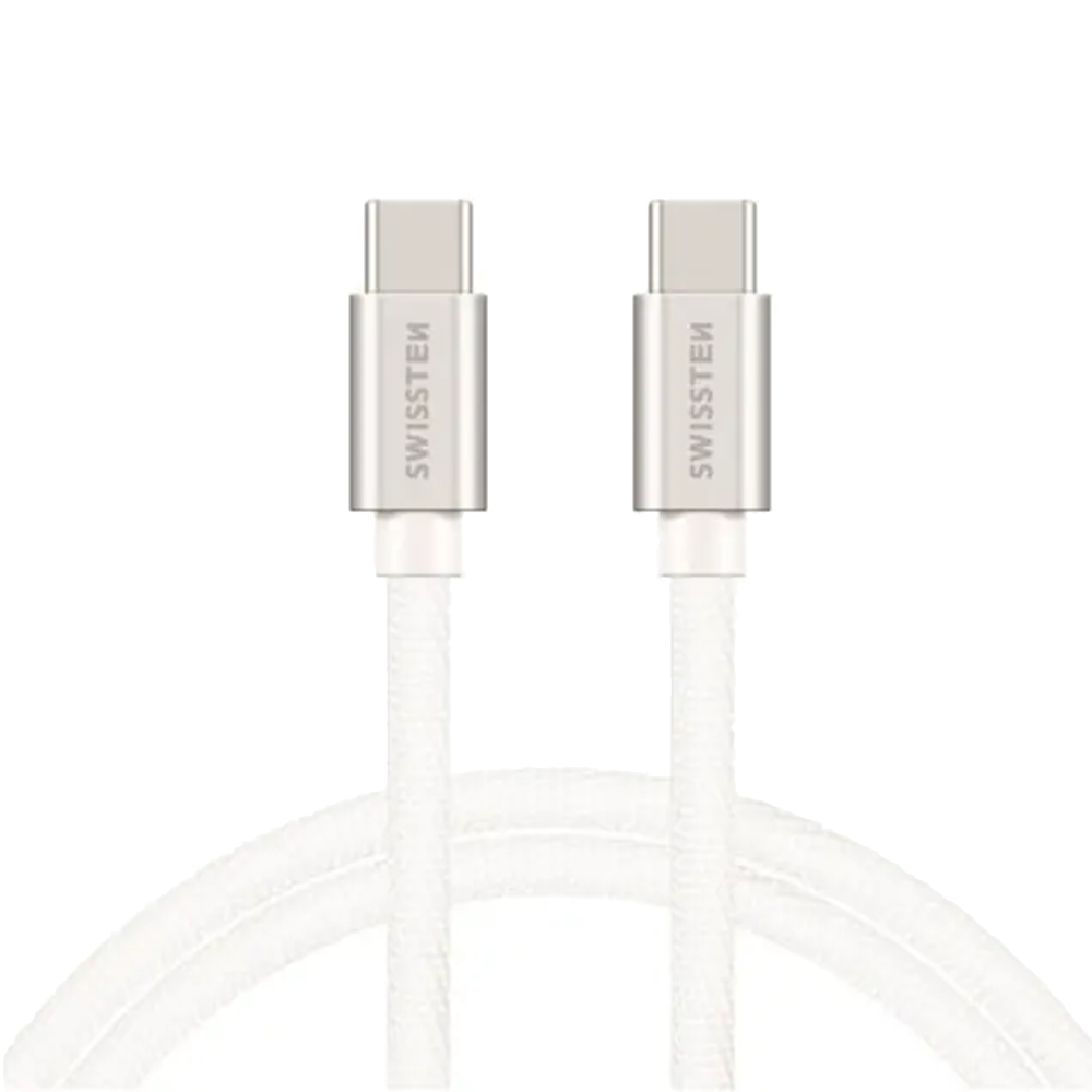 USB Кабел Swissten Textile, USB-C / USB-C, 0.2 M, сребърен