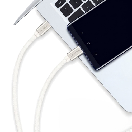USB Кабел Swissten Textile, USB-C / USB-C, 0.2 M, сребърен
