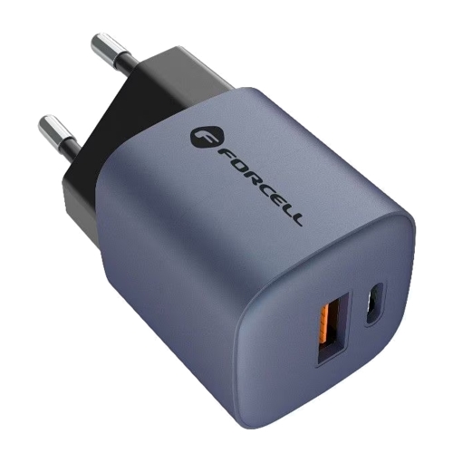 Зарядно Forcell F-Energy, PD, QC4.0, 33W, GaN, VT-31, USB C + USB A, сив