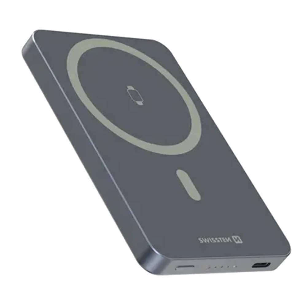 Външна батерия SWISSTEN Fusion, 5000mAh, APPLE WATCH CHARGER (MagSafe compatible), сребърен