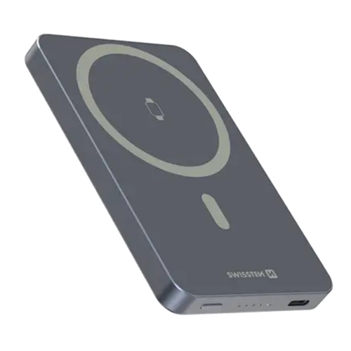 Външна батерия SWISSTEN Fusion, 5000mAh, APPLE WATCH CHARGER (MagSafe compatible), сребърен