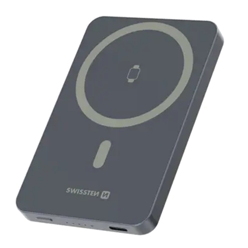 Външна батерия SWISSTEN Fusion, 5000mAh, APPLE WATCH CHARGER (MagSafe compatible), сребърен