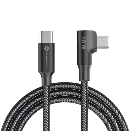 Кабел Forcell F-Energy, CC-1Deg, USB-C to Type- C, QC4.0, PD, 3A, 60W, Cafule, 90, 1.2м, черен