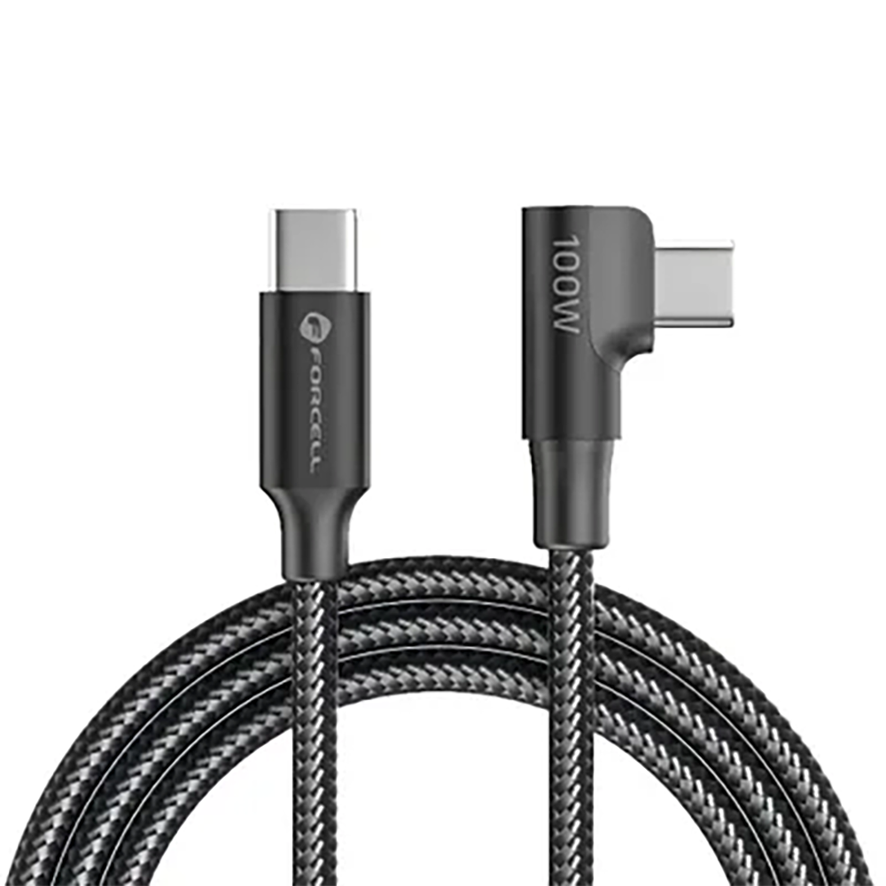 Кабел Forcell F-Energy, CC-1Deg, USB-C to Type- C, QC4.0, PD, 5A, 100W, Cafule, 90, 2м, черен